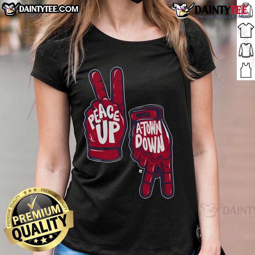 Good Peace Up A Town Down Ladies Tee Alt Text: Good Peace Up A Town Down Ladies Tee featuring a stylish design, perfect for casual wear and expressing positivity.