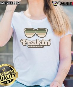 Good Peakin' with Don Biz ladies tee featuring a stylish design, perfect for casual wear and showcasing vibrant street fashion.