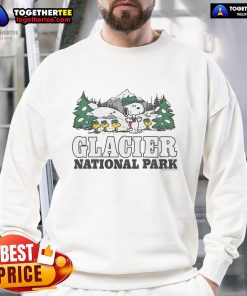 Good Peanuts Snoopy X Glacier National Park sweatshirt featuring Snoopy in a scenic mountain backdrop, perfect for outdoor fans.