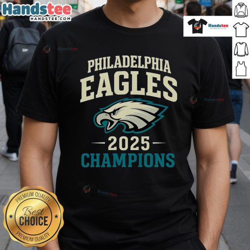 Good Philadelphia Eagles 2025 Champions T-Shirt featuring bold team logo and celebratory design for fans.