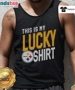 Pittsburgh Steelers lucky tank top featuring team colors and logo, perfect for game day or casual wear.