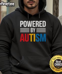 Good Powered By Autism hoodie promoting autism awareness with vibrant design and supportive message for the autism community.