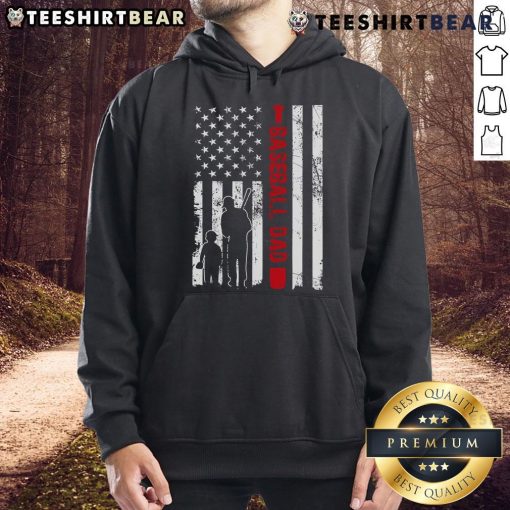 Alt Text: Good Proud Baseball Dad hoodie featuring an American flag design, perfect for Father's Day sports celebrations.