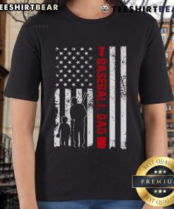 Good Proud Baseball Dad tee featuring American flag design, perfect for Father's Day gifts and sports enthusiasts.