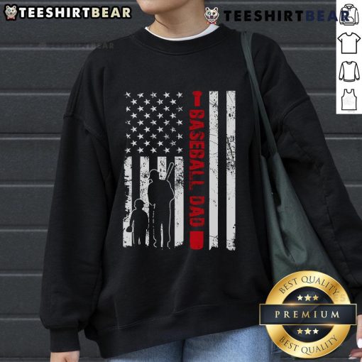 Good Proud Baseball Dad sweatshirt featuring American flag design, perfect gift for Father's Day sports enthusiasts.