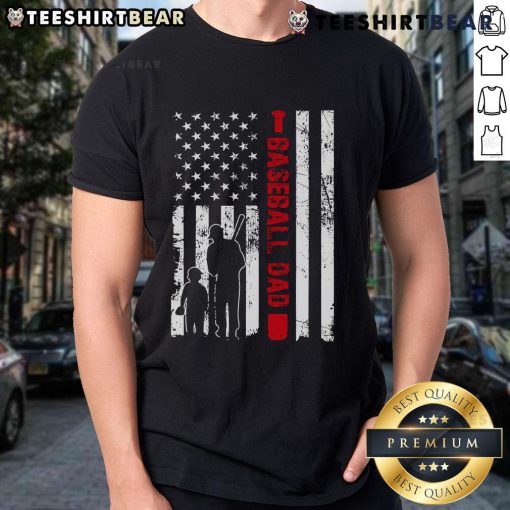 Good Proud Baseball Dad T-Shirt featuring American Flag design for Father's Day sports enthusiasts.