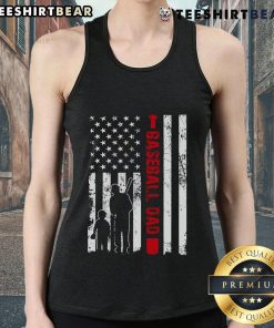 Good Proud Baseball Dad tank top featuring American flag design, perfect for Father's Day sports celebrations.