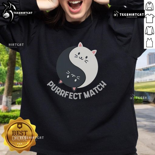 Cute kawaii art sweatshirt featuring adorable cats with the text 'Good Purrfect Match Balance' in colorful design.