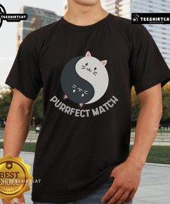 Adorable kawaii art featuring cute cats on a t-shirt, perfect for cat lovers and showcasing the 'Good Purrfect Match' design.