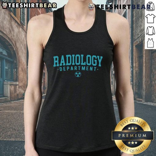 Radiology department rad tech wearing tank top, showcasing expertise in X-ray, CT, and MRI technology.