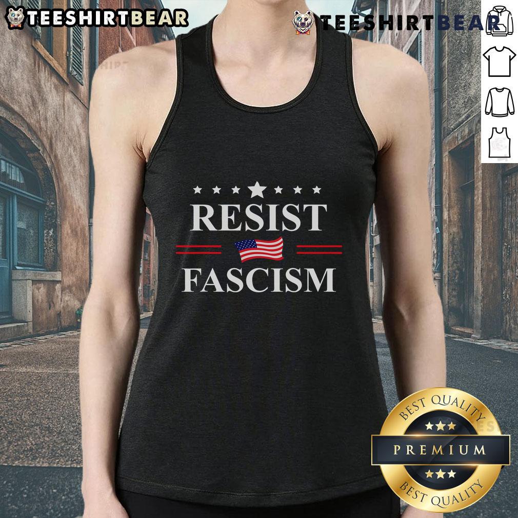 Good Resist Fascism No Kings Fight Fascism Protest Anti Fascism Tank Top Person wearing a 'Good Resist Fascism No Kings' tank top at an anti-fascism protest, promoting resistance against fascism.