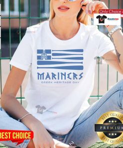 Seattle Mariners Greek Heritage Day ladies tee featuring vibrant design and team logo, perfect for fans celebrating culture.