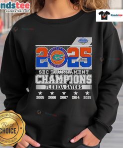2025 SEC Tournament Champions Florida Gators sweatshirt featuring team colors and logo, perfect for fans and supporters.