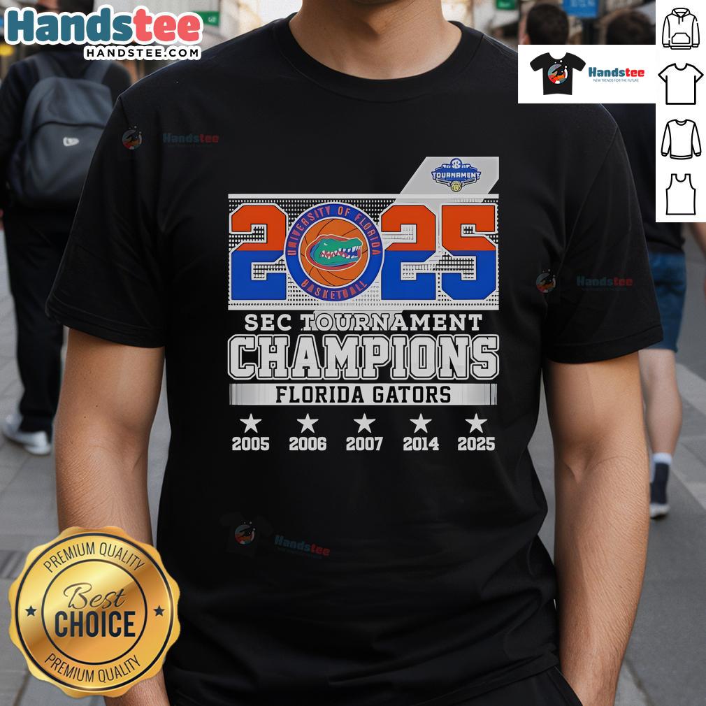Good Sec Tournament Champions Florida Gators 2025 T Shirt Alt Text: Florida Gators 2025 SEC Tournament Champions T-Shirt featuring team logo and celebratory design for fans.