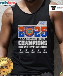 Florida Gators 2025 SEC Tournament Champions tank top showcasing team pride and vibrant colors.