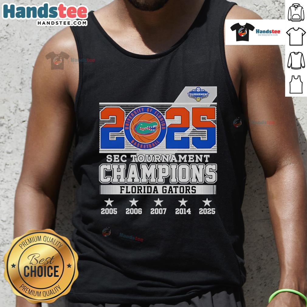 Good Sec Tournament Champions Florida Gators 2025 Tank Top Florida Gators 2025 SEC Tournament Champions tank top showcasing team pride and vibrant colors.