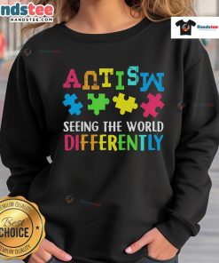 Autism Awareness Month sweatshirt featuring 'Good Seeing The World Differently' design, promoting acceptance and understanding.