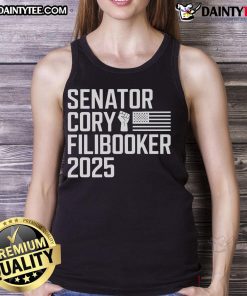 Senator Cory Booker wearing a 'Filibooker' tank top, showcasing his support for New Jersey in a vibrant outdoor setting.