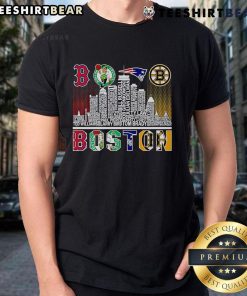 Good Skyline Boston Sports Team Players Name T-Shirt featuring iconic Boston team names and vibrant skyline design.