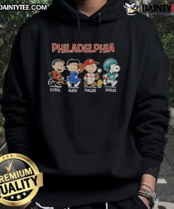 Good Snoopy and Friends fan hoodie for Philadelphia sports teams, featuring vibrant graphics and cozy design for fans.