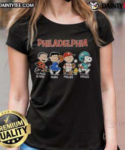 Good Snoopy and Friends fan tee for Philadelphia sports teams, perfect for ladies showing team spirit in style.