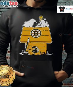 Good Snoopy and Woodstock on a chimney design for Boston Bruins hockey hoodie, perfect for fans and cozy wear.