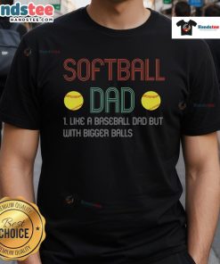 Good Softball Dad T-Shirt design featuring humorous text: 'Like A Baseball Dad But With Bigger Balls' for softball enthusiasts.