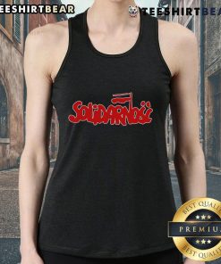 Alt Text: 1980s Polish trade union tank top featuring Good Solidarity Solidarnosc logo, symbolizing workers' rights and activism.
