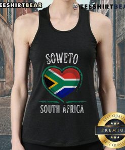 Heart-shaped South Africa flag design on a tank top featuring Soweto city, perfect for showcasing national pride.