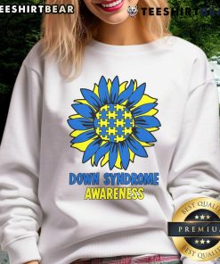 Alt Text: Good Sunflower Down Syndrome Awareness Sweatshirt featuring a cheerful sunflower design promoting inclusivity.