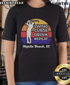 Women enjoying golf at Myrtle Beach, embodying the 'Good Swing, Curse, Drink, Repeat' spirit on the tee.