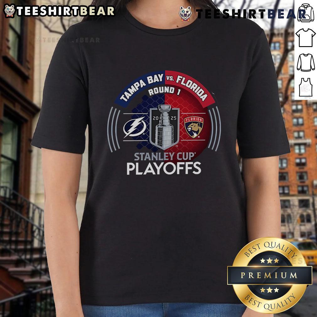 Good Tampa Bay Lightning Vs Florida Panthers 2025 Stanley Cup Playoffs First Round Dueling Match-Up Ladies-Tee Good Tampa Bay Lightning vs Florida Panthers 2025 Stanley Cup Playoffs Ladies Tee showcasing team colors and logo design.