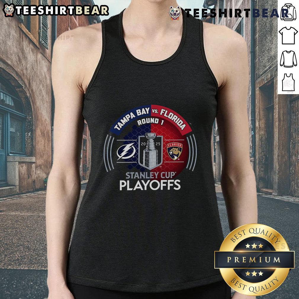 Good Tampa Bay Lightning Vs Florida Panthers 2025 Stanley Cup Playoffs First Round Dueling Match-Up Tank Top Good Tampa Bay Lightning vs Florida Panthers 2025 Stanley Cup Playoffs tank top showcasing team logos and vibrant colors.