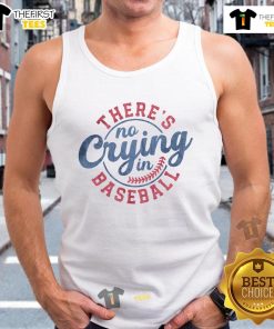 Funny game day baseball tank top featuring 'There is no crying in baseball' slogan, perfect for baseball fans.