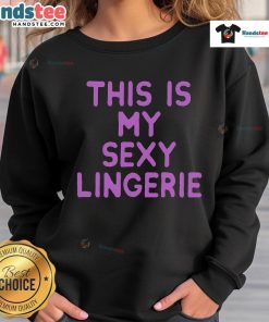 Model wearing a trendy sexy lingerie sweatshirt, showcasing stylish design and comfortable fit for casual wear.