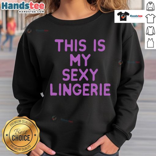 Model wearing a trendy sexy lingerie sweatshirt, showcasing stylish design and comfortable fit for casual wear.