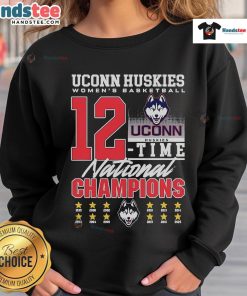 UConn Huskies women's basketball 12-time national championship sweatshirt, 2025 edition, stylish and comfortable.