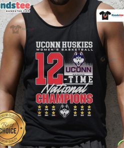 Alt Text: UConn Huskies women's basketball 12-time national championship tank top for 2025, showcasing team pride and style.
