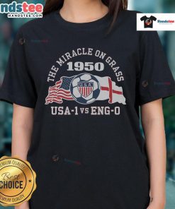 Good US Soccer The Miracle On Grass 1950 Ladies Tee featuring classic soccer design for fans of US soccer history.