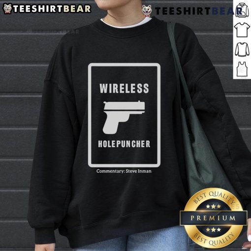 Steve Inman wearing a stylish Good Wireless Holepuncher sweatshirt, showcasing modern design and comfort.