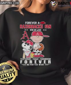 Happy Peanuts Forever A Razorbacks Fan sweatshirt celebrating baseball spirit, win or lose, perfect for fans.