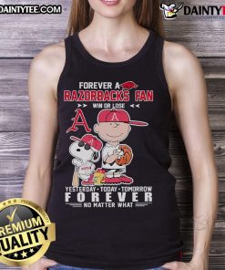 Happy Peanuts Forever baseball tank top for Razorbacks fans, celebrating loyalty win or lose, perfect for game day.