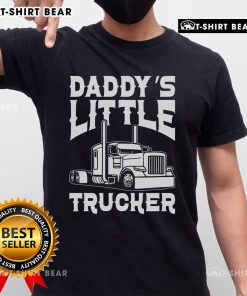 Alt Text: Happy semi truck graphic on Daddy's Little Trucker T-shirt, perfect for young truck enthusiasts and gift ideas.