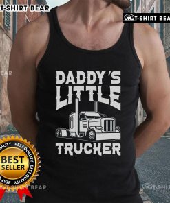 Alt Text: Happy semi truck wearing a 'Daddy's Little Trucker' tank top, showcasing pride for trucking and family.