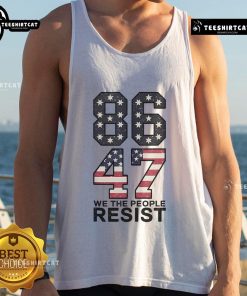 Vintage USA flag tank top featuring the phrase Hot 86 47 Resist Anti-Trump Impeach 47 for political activism.