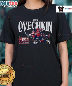 Hot Alex Ovechkin 895 NHL All-Time Leading Scorer GR8 Celebration Ladies Tee showcasing sports pride and style.