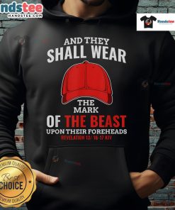 Hot Anti-Trump Mark of Beast red hat and liberal hoodie, showcasing bold political statement and vibrant design.