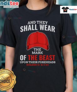 Hot Anti-Trump Mark of Beast Red Hat tee for liberal ladies, showcasing bold political statement and stylish design.