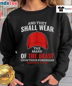 Hot Anti-Trump Mark of Beast Red Hat Liberal Sweatshirt featuring bold graphics and vibrant colors for political activism.