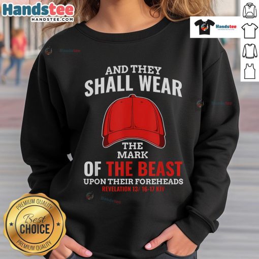 Hot Anti-Trump Mark of Beast Red Hat Liberal Sweatshirt featuring bold graphics and vibrant colors for political activism.